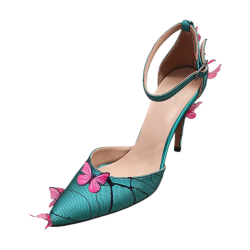 Χειροπιήτη νυφική γόβα -μαύρο τούλι με 3D πεταλούδες και πετρόλ κρεπ σατέν ύφασμα