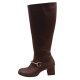 Χειροποίητη δερμάτινη μπότα με φερμουάρ σε σκούρο σοκολατί χρώμα, με χρυσή διακοσμητική λεπτομέρεια.