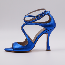 Xειροποίητο νυφικό πέδιλο σε μπλε μεταλλικό δέρμα