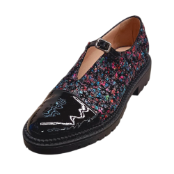 Χειροποίητο  παπούτσι σε συνδυασμό μαύρο λουστρίνι με πολύχρωμο δέρμα