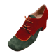 Χειροποίητα μοκασίνια σε συνδυασμό πράσινου και σκούρου κόκκινου καστόρι δέρματος