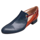 Χειροποίητο φλατ παπούτσι από σκούρο μπλε δέρμα, με μπορντό λουστρίνι λουράκια και ταμπά φτέρνα
