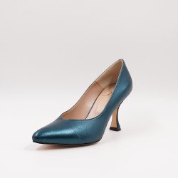 Χειροποίητη δερμάτινη γόβα σε πετρόλ μεταλλικό χρώμα 