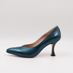 Χειροποίητη δερμάτινη γόβα σε πετρόλ μεταλλικό χρώμα 