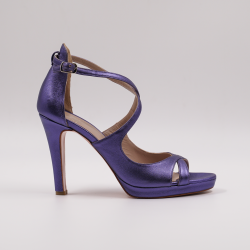 Χειροποίητο νυφικό πέδιλο σε μεταλλικό μωβ δέρμα