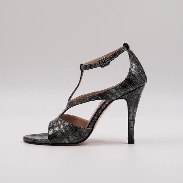 Χειροποίητο δερμάτινο πέδιλο σε γκρι κροκό λουστρίνι 