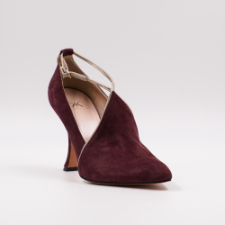 Χειροποίητη γόβα σε συνδυασμό βυσσινί καστόρι με χρυσό της άμμου δερμάτινο φυτίλι  