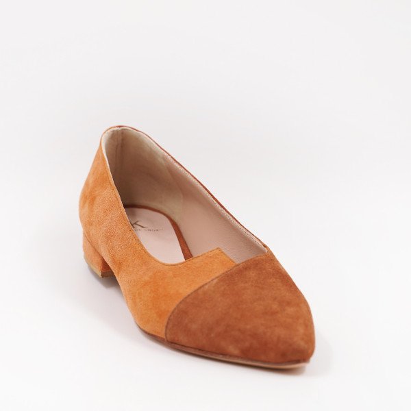 Χειροποίητο δερμάτινο καστόρι παπούτσι σε πορτοκαλί & καφέ χρώμα