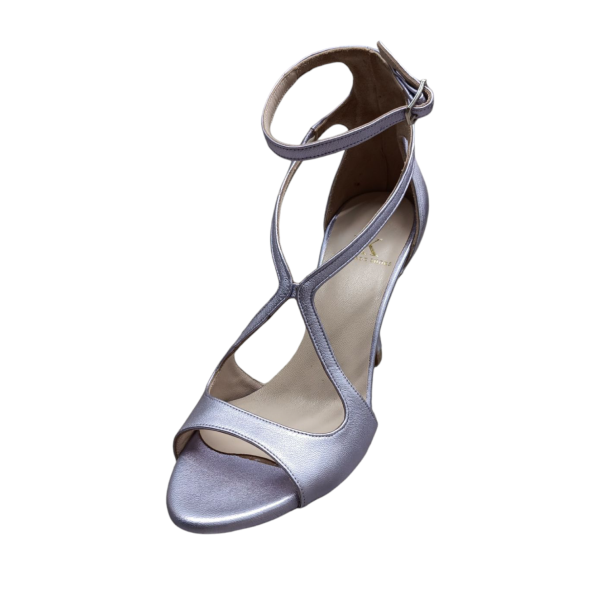 Xειροποίητο νυφικό πέδιλο σε λιλά μεταλλικό δέρμα