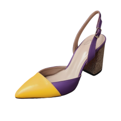  Χειροποίητη ξώφτερνη γόβα σε συνδυασμό μωβ και κίτρινο χρώμα δέρμα