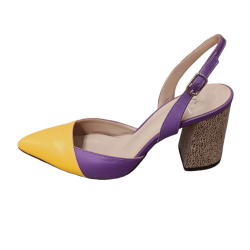  Χειροποίητη ξώφτερνη γόβα σε συνδυασμό μωβ και κίτρινο χρώμα δέρμα