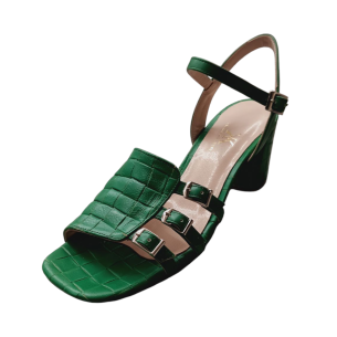 Handmade bridal sandals in braided green leather