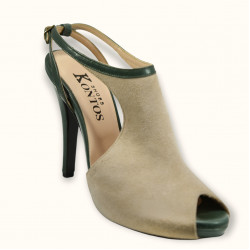 Χειροποίητο νυφικό peep toe σε εκρού καστόρι με πράσινο δέρμα