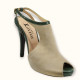 Handmade bridal peep toe in ivory suede and green leather