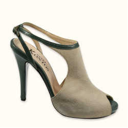 Χειροποίητο νυφικό peep toe σε εκρού καστόρι με πράσινο δέρμα