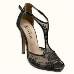 Χειροποίητο βραδινό πέδιλο με μαύρη δαντέλα