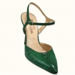 Χειροποίητη ξώφτερνη γόβα  σε πράσινο δέρμα με τύπωμα φιδιού