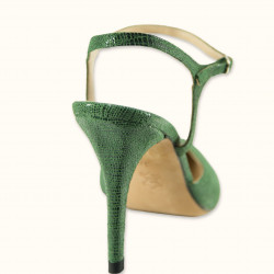 Χειροποίητη ξώφτερνη γόβα  σε πράσινο δέρμα με τύπωμα φιδιού