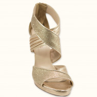 Xειροποίητο νυφικό πέδιλο σε μπρονζέ δέρμα  με μπρονζέ γκλίτερ ύφασμα