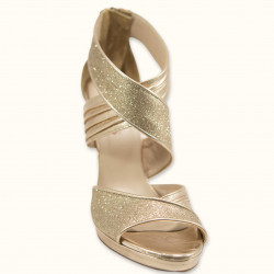 Xειροποίητο νυφικό πέδιλο σε μπρονζέ δέρμα  με μπρονζέ γκλίτερ ύφασμα