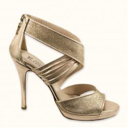 Xειροποίητο νυφικό πέδιλο σε μπρονζέ δέρμα  με μπρονζέ γκλίτερ ύφασμα