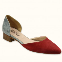 Χειροποίητο φλατ καστόρι παπούτσι σε κόκκινο & γκρι χρώμα 