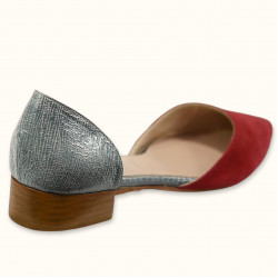 Χειροποίητο φλατ καστόρι παπούτσι σε κόκκινο & γκρι χρώμα 