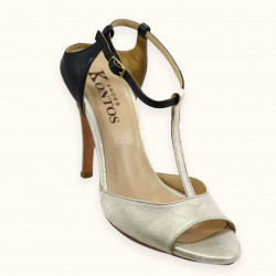 Χειροποίητο πέδιλο σε μαύρο και χρυσό πλατίνα δέρμα