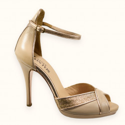 Χειροποίητο νυφικό peep toe με ιβουάρ δέρμσ κσι ροζ χρυσό γκλίτερ