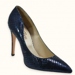 Χειροποίητη γόβα από μπλε δέρμα με τύπωμα φιδιού