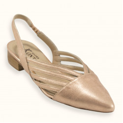 Χειροποίητο φλατ πέδιλο με ανοιχτή φτέρνα σε ροζ χρυσό δέρμα 