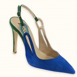 Xειροποίητη ξώφτερνη γόβα από καστόρι δέρμα, σε συνδυασμό τριών χρωμάτων