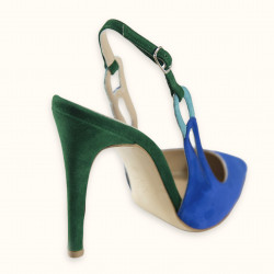 Xειροποίητη ξώφτερνη γόβα από καστόρι δέρμα, σε συνδυασμό τριών χρωμάτων