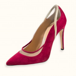 Χειροποίητη γόβα σε μπορντό καστόρι με ιβουάρ φιλτιρέ, και χρυσό δέρμα στα λουράκια