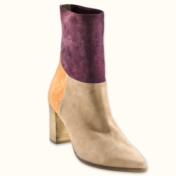 Χειροποίητο μποτάκι πάνω από τον αστράγαλο συνδυασμός τριών χρωμάτων καστόρι 