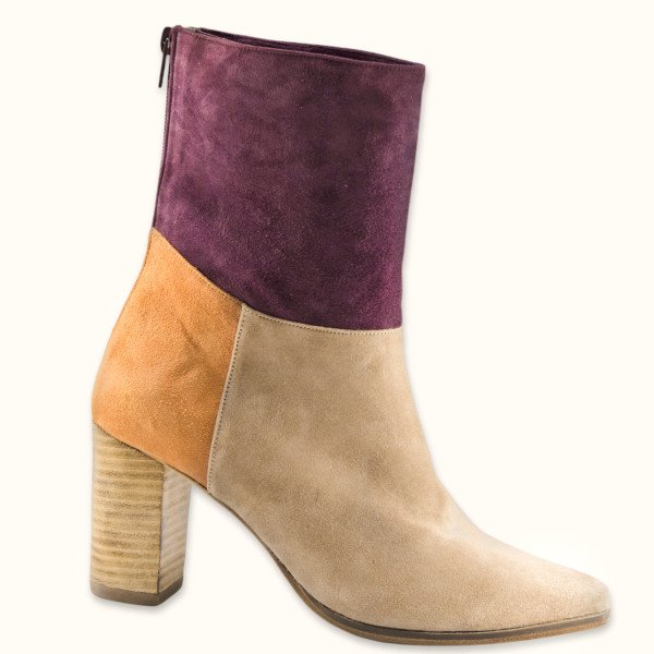 Χειροποίητο μποτάκι πάνω από τον αστράγαλο συνδυασμός τριών χρωμάτων καστόρι 