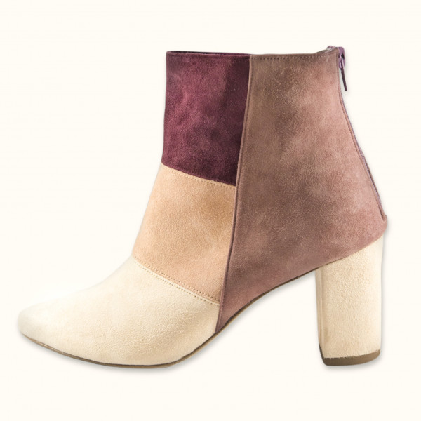 Χειροποίητο μποτάκι μέχρι τον αστράγαλο συνδυασμός τεσσάρων χρωμάτων καστόρι