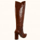 Χειροποίητη μπότα μέχρι το γόνατο σε καφέ δέρμα, με καφέ σταμπωτό δέρμα