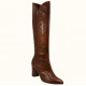 Χειροποίητη μπότα μέχρι το γόνατο σε καφέ δέρμα, με καφέ σταμπωτό δέρμα