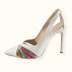 Handmade bridal heels in white leather with multicolour staps