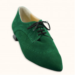 Χειροποίητο δερμάτινο φλατ παπούτσι σε πράσινο καστόρι