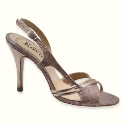 Χειροποίητο βραδινό πέδιλο σε ροζ γκλίτερ ύφασμα και ροζ μεταλλικό δέρμα