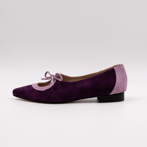 Χειροποίητο φλατ παπούτσι σε συνδυασμό λιλά και μωβ καστόρι