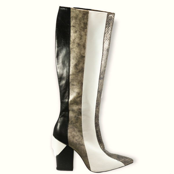  Handmade leather boots  in white, gold, black & snake pattern colour